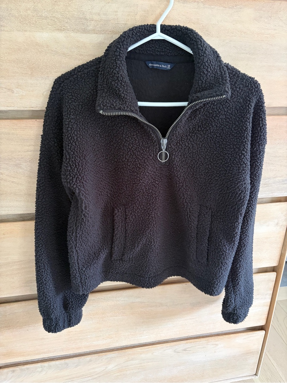 Abercrombie & Fitch Black Sherpa Quarter-Zip Pullover